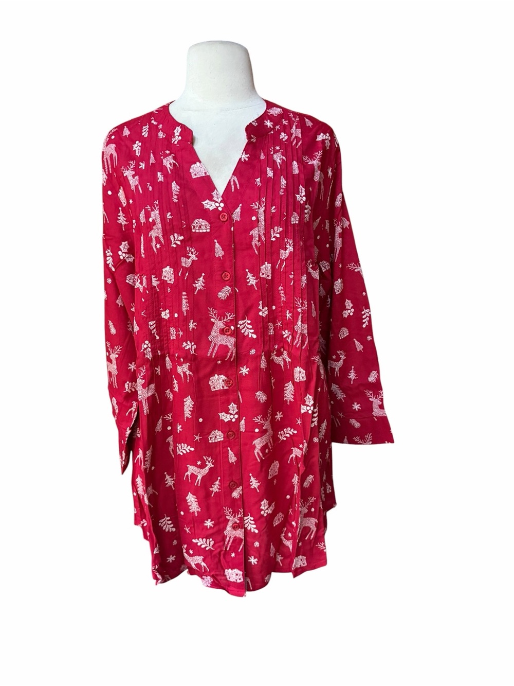 NWT Coldwater Creek 100% Rayon Woodland Cheer Button Down Tunic Blouse